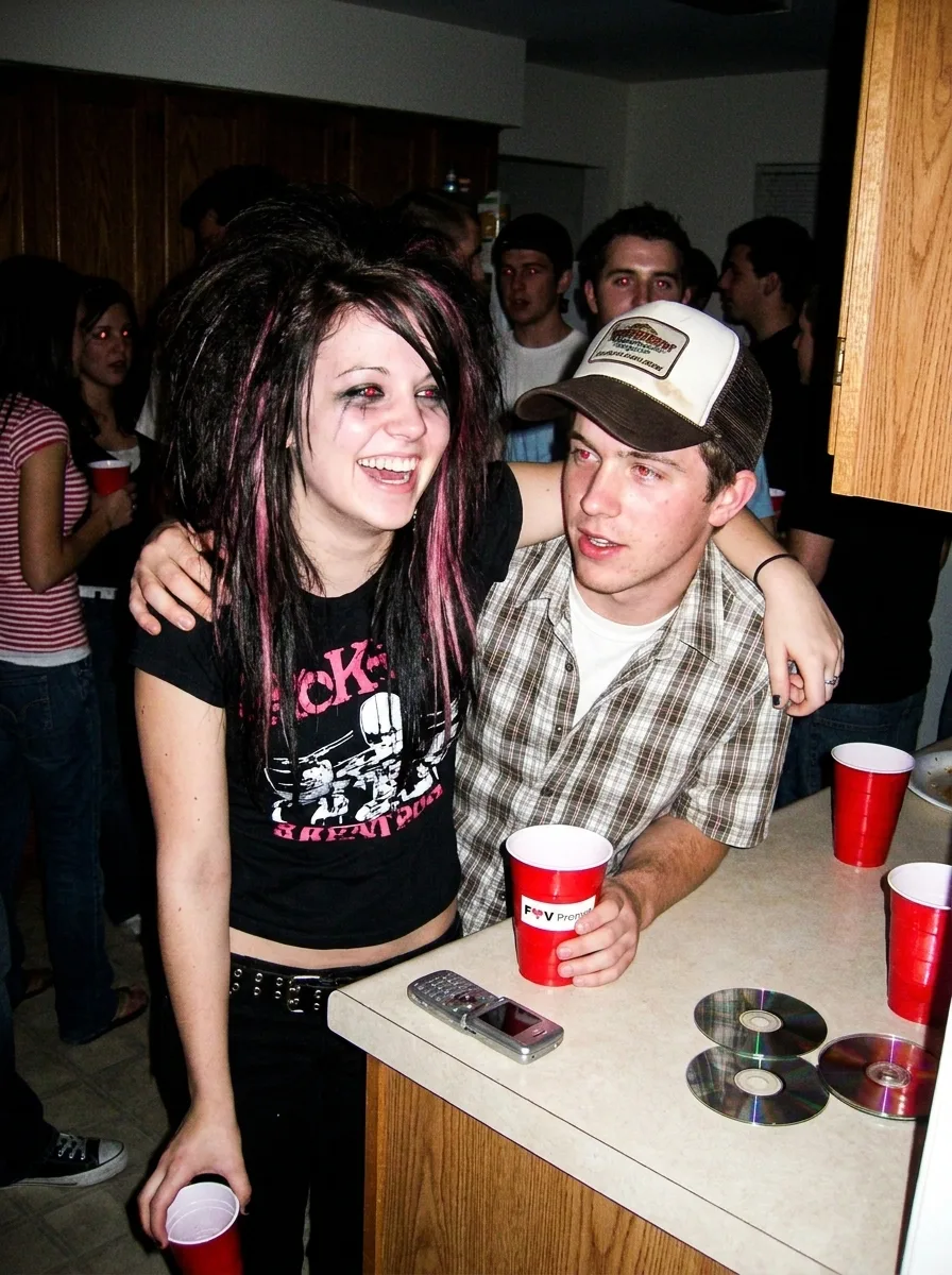 2000s House Party Couple Flash Photo