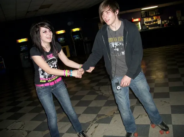 2000s Roller Rink Couple Flash Photo