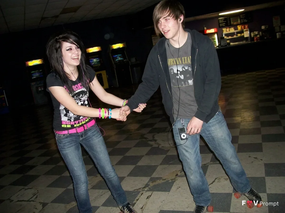 2000s Roller Rink Couple Flash Photo