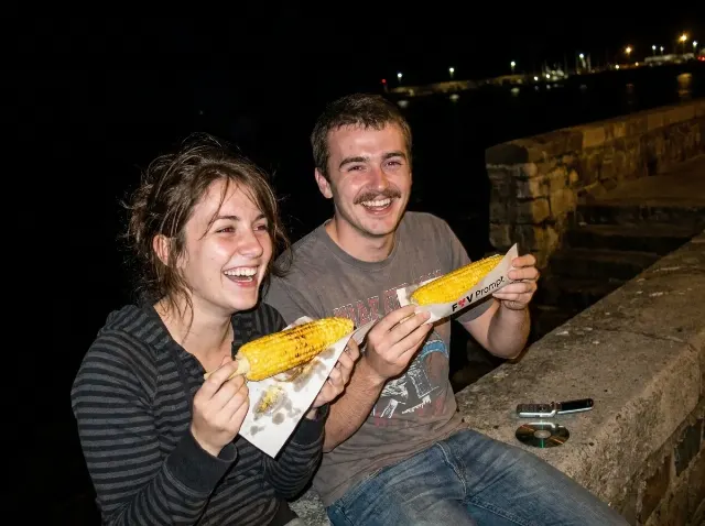 2000s Seaside Street Corn Couple Photo