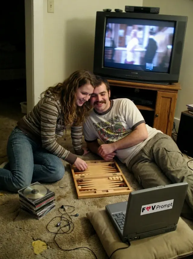 2000s Webcam Couple Playing Backgammon