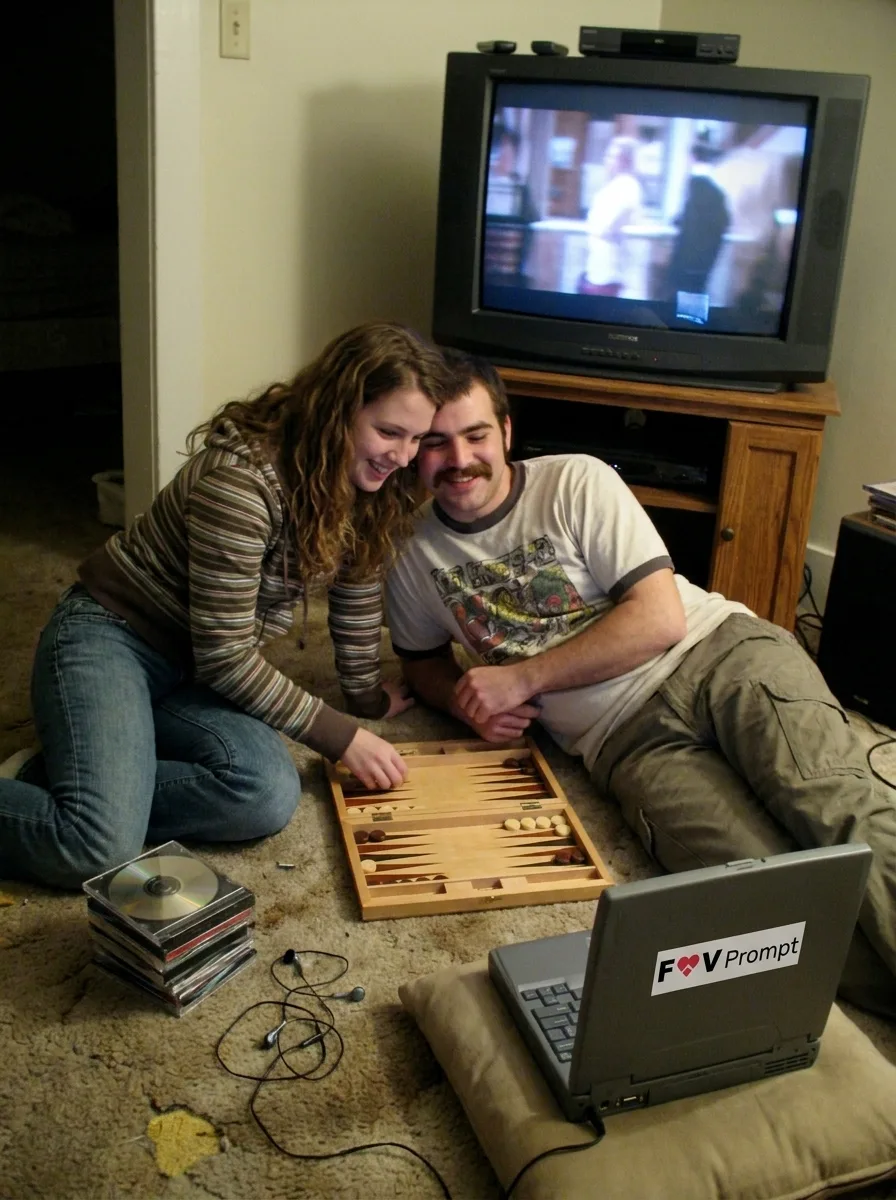 2000s Webcam Couple Playing Backgammon