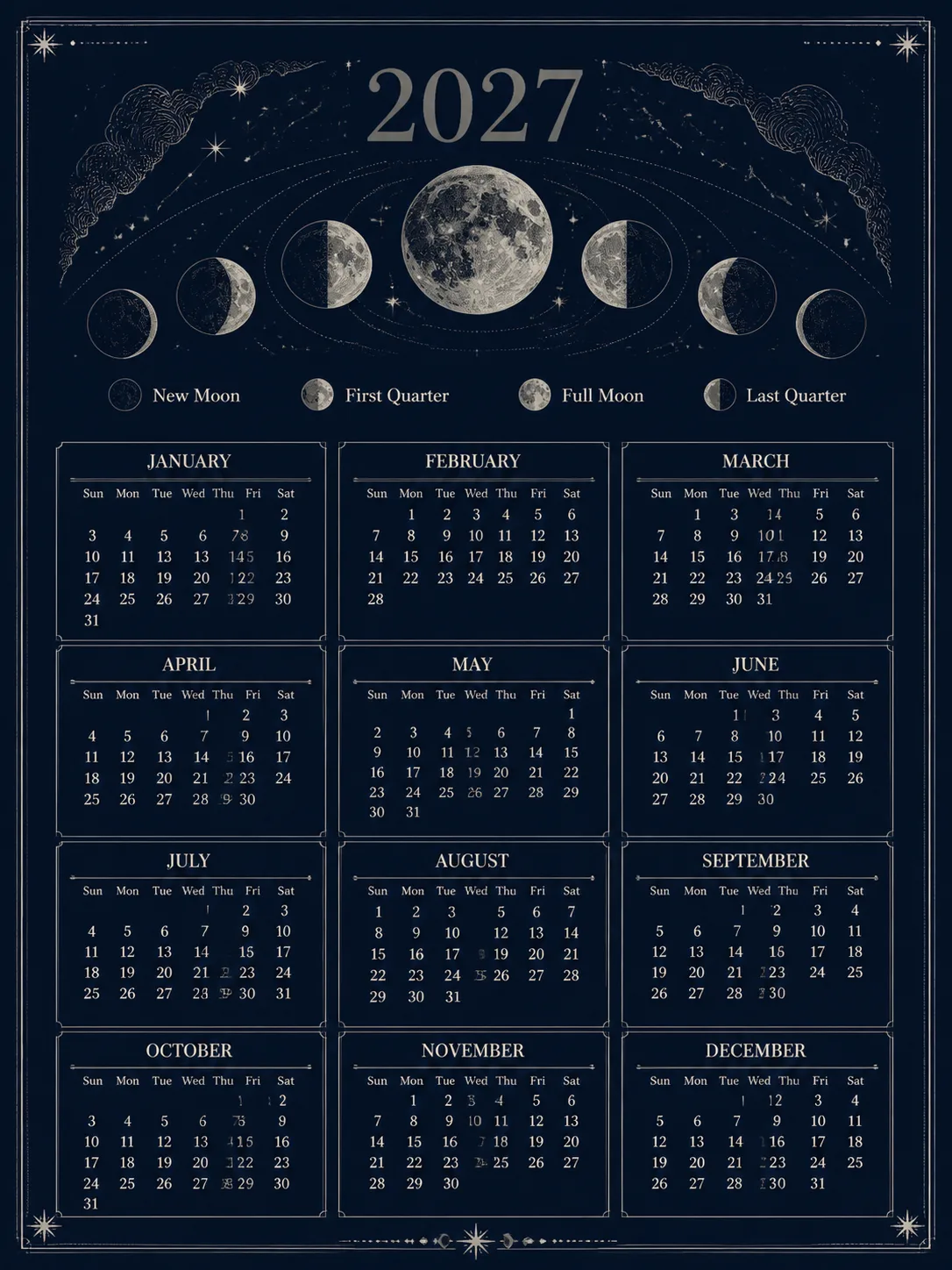 2027 Navy Moon Phase Calendar