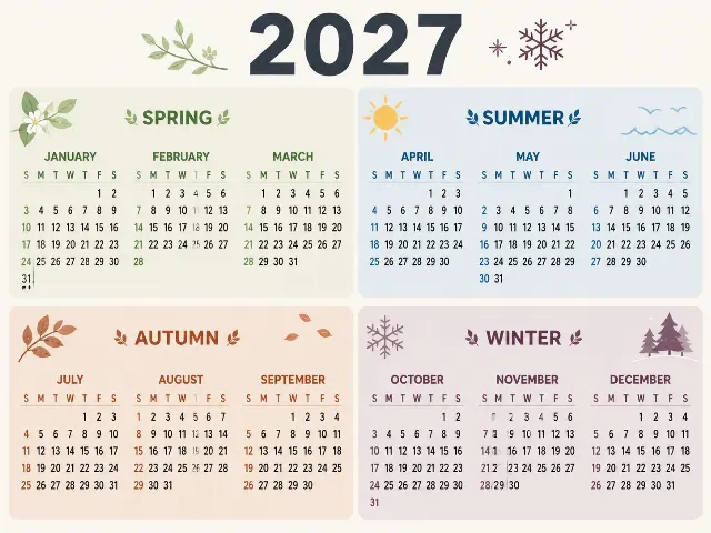 2027 Seasonal Blocks Year Calendar
