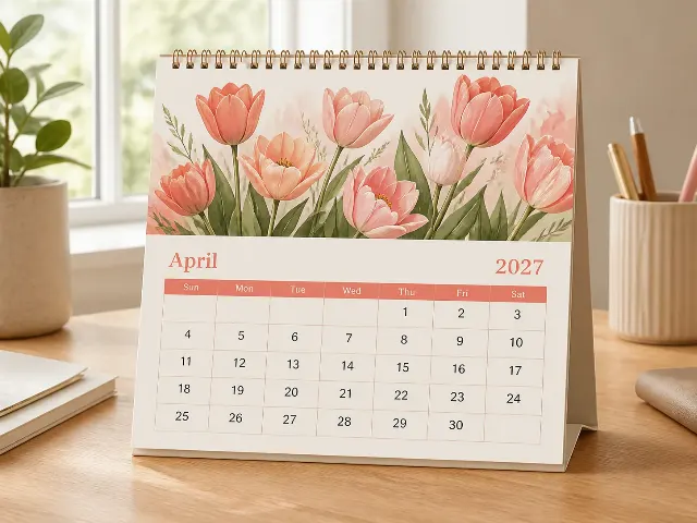 2027 Tulip Desk Calendar Mockup