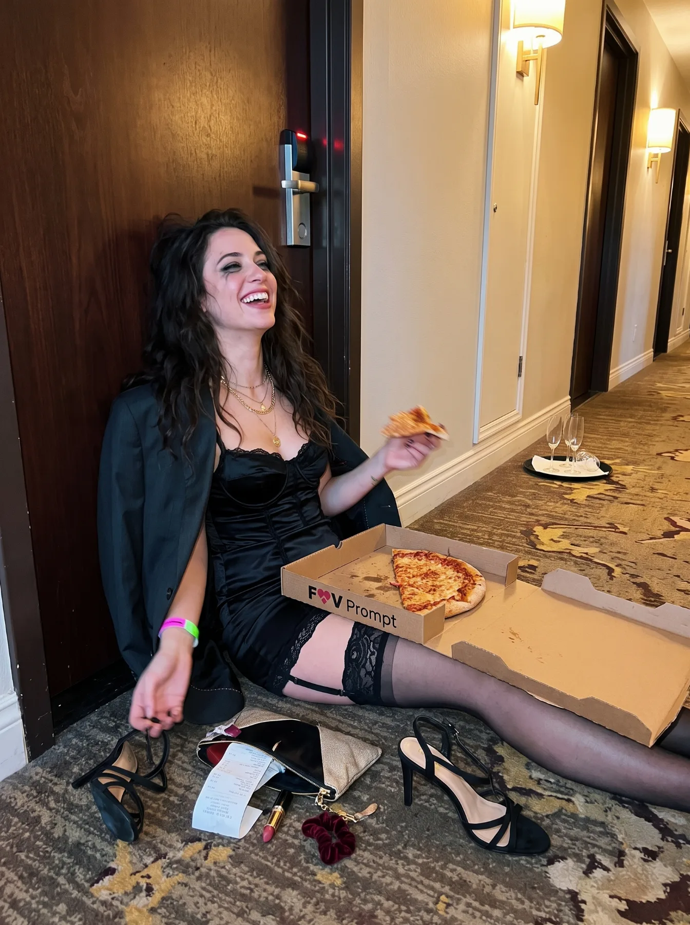 After-Party Hotel Hallway Photo in a Corset Dress