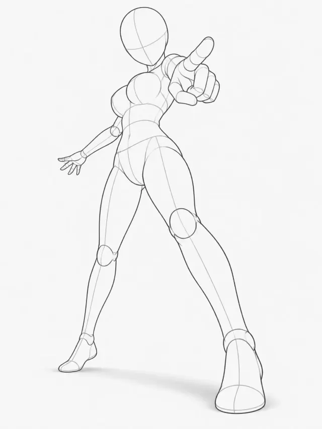 Anime Low Angle Pointing Pose Reference