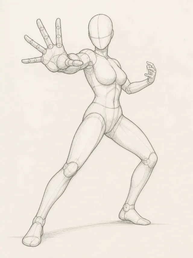 Anime Spellcasting Pose Reference Sketch