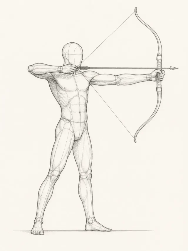 Archery Side View Pose Reference Sketch
