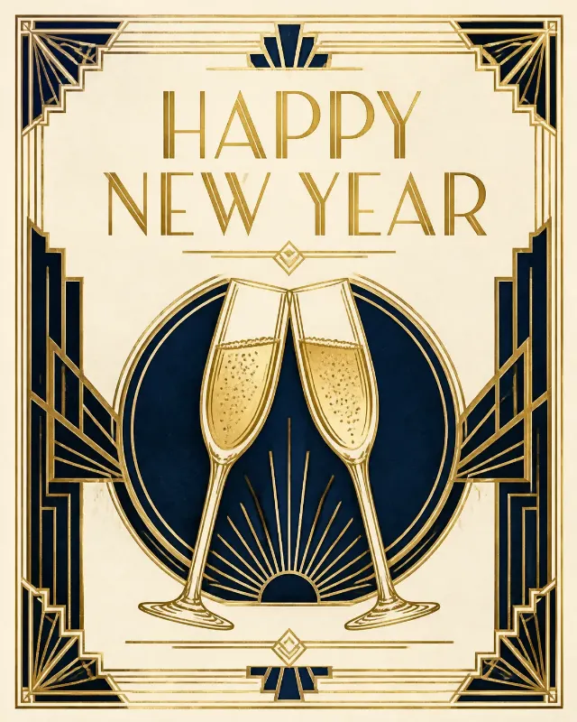 Art Deco Champagne New Year Card