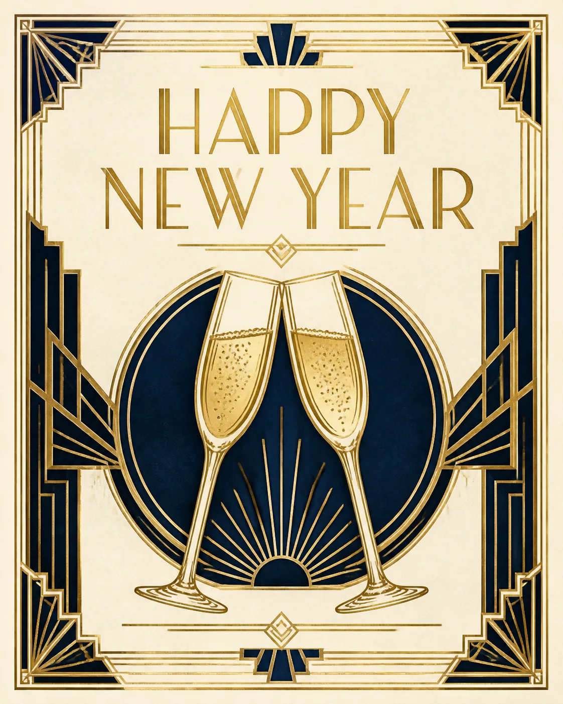 Art Deco Champagne New Year Card