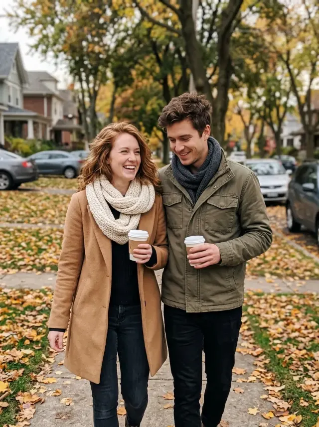Autumn Coffee Walk Couple Photo