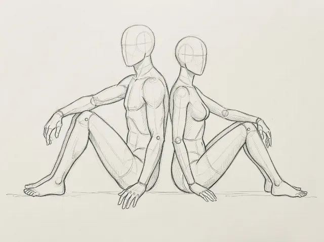 Back To Back Couple Pose Sketch