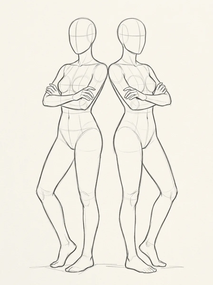 Back To Back Female Pose Reference