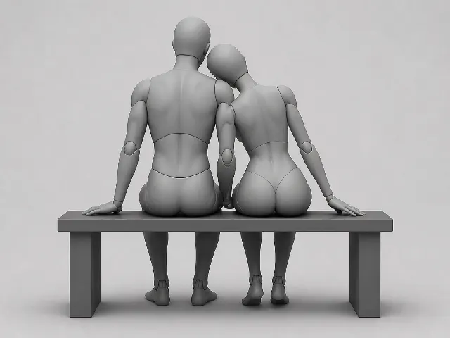 Back View Couple Bench Pose Reference