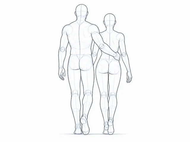 Back View Walking Figure Pose Reference