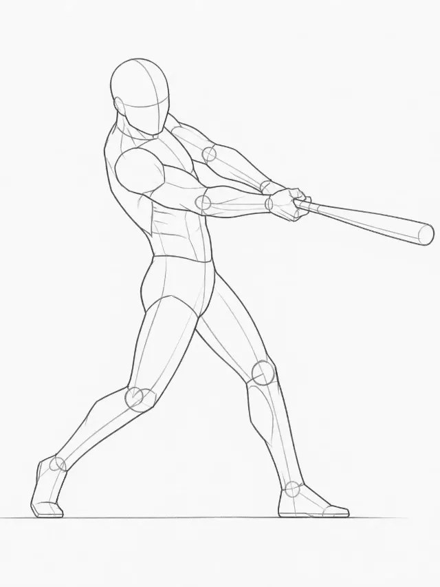 Baseball Bat Contact Pose Reference Sketch