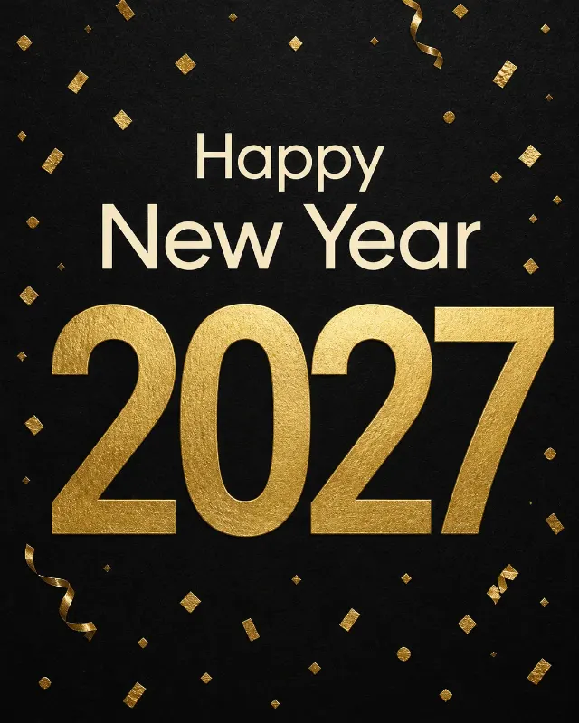 Black And Gold 2027 New Year Card