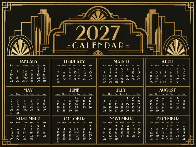 Black And Gold Art Deco Year Calendar