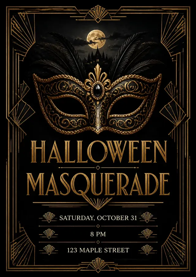 Black And Gold Masquerade Party Invitation