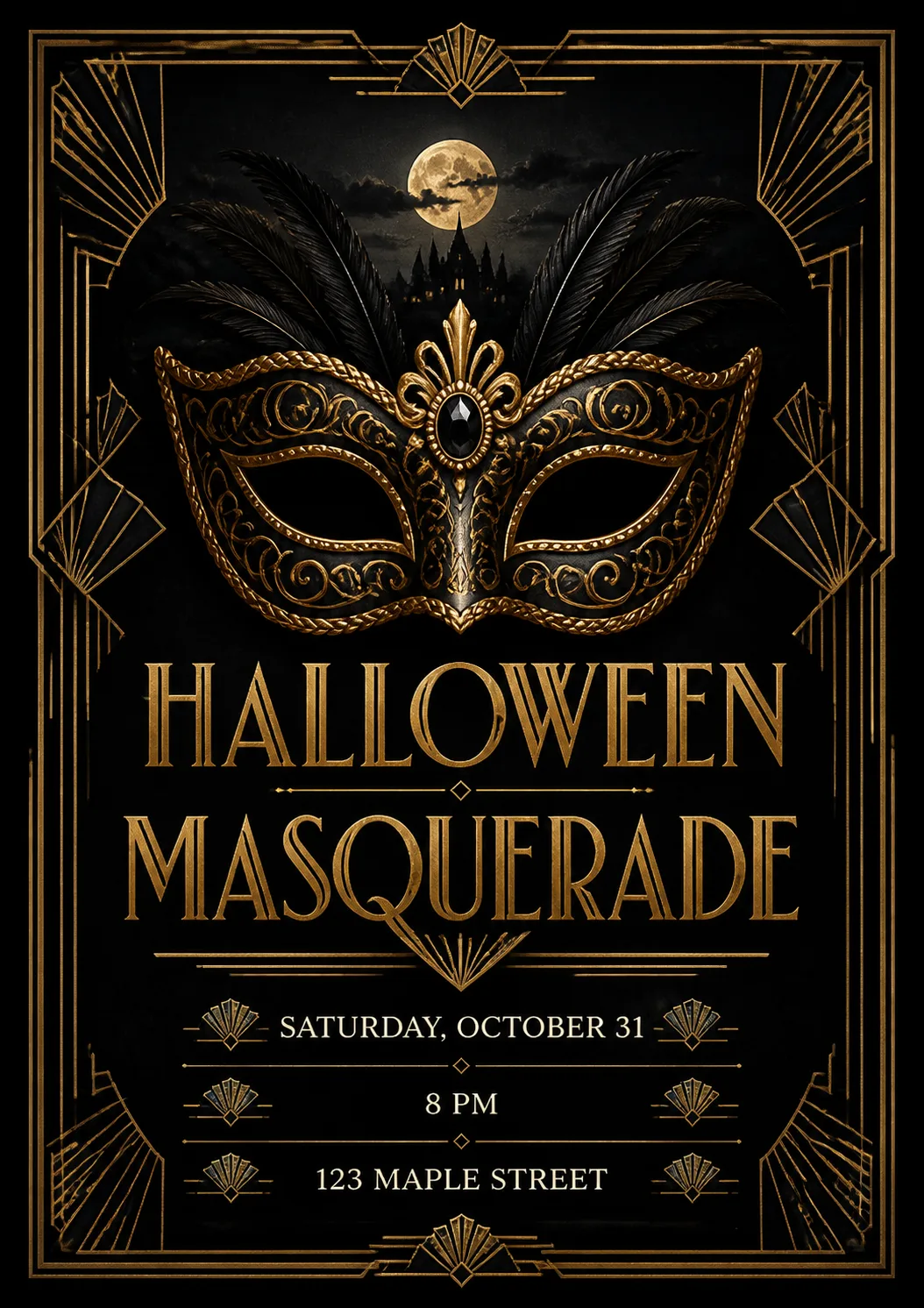 Black And Gold Masquerade Party Invitation