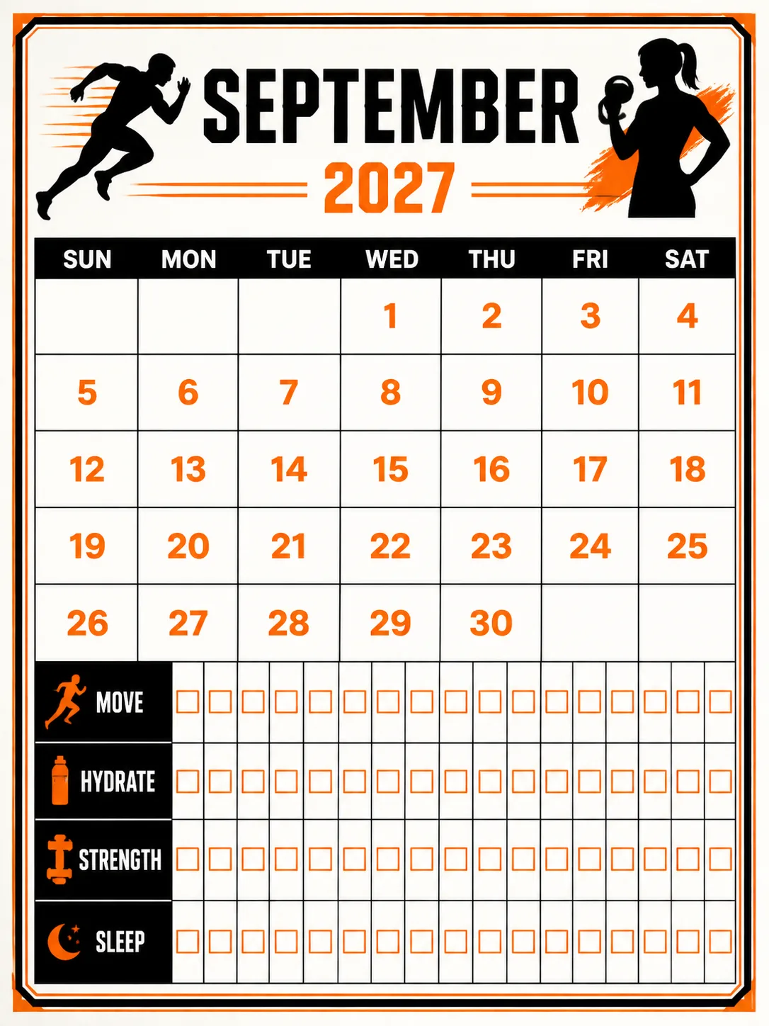 Black And Orange September Habit Calendar