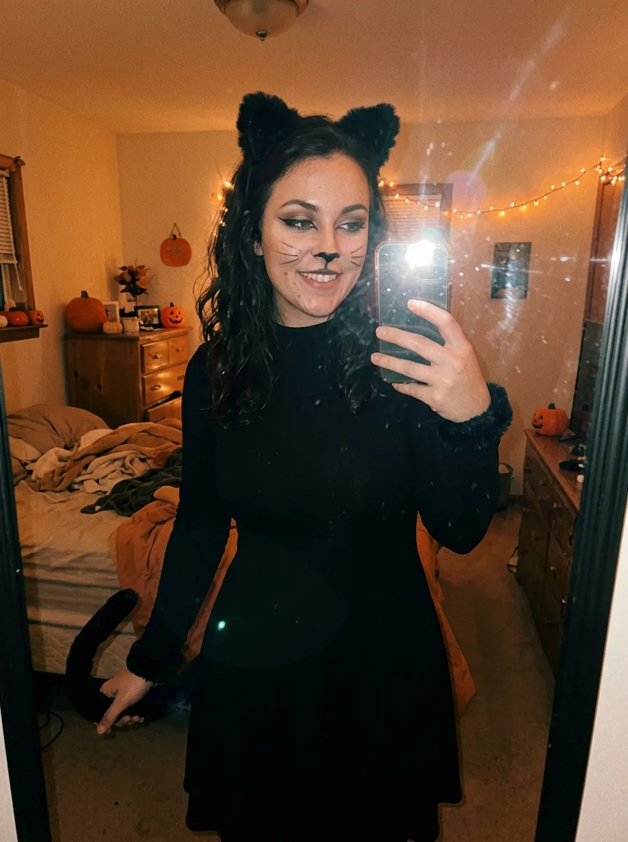 Black Cat Costume Mirror Selfie
