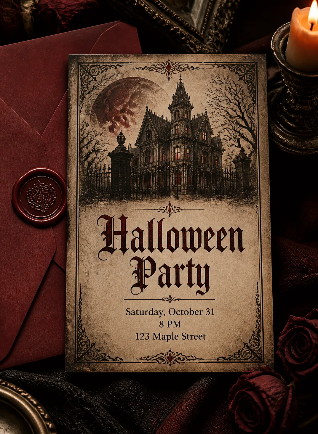 Blood-Red Wax Seal Halloween Invitation