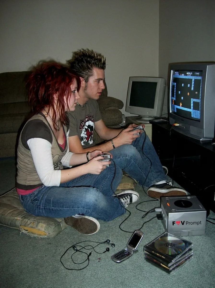 Blurry 2000s Couple Gaming Photo
