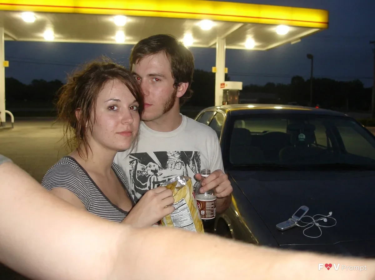 Blurry 2000s Gas Station Couple Photo
