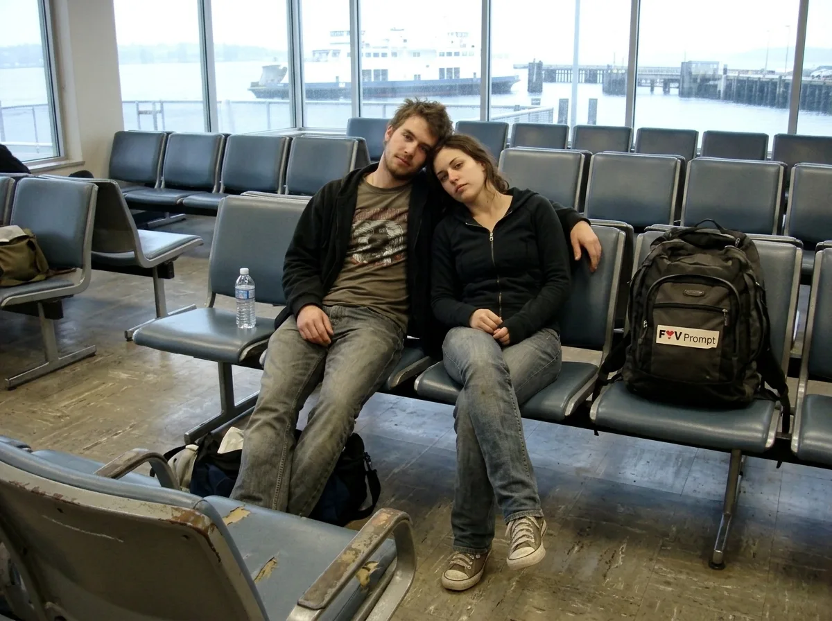 Blurry Ferry Waiting Room Couple Photo