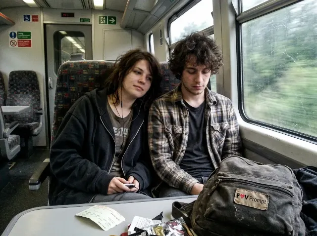 Blurry Train Journey Couple Phone Photo