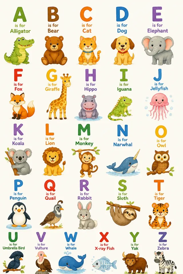 Bright Animal Alphabet Nursery Poster