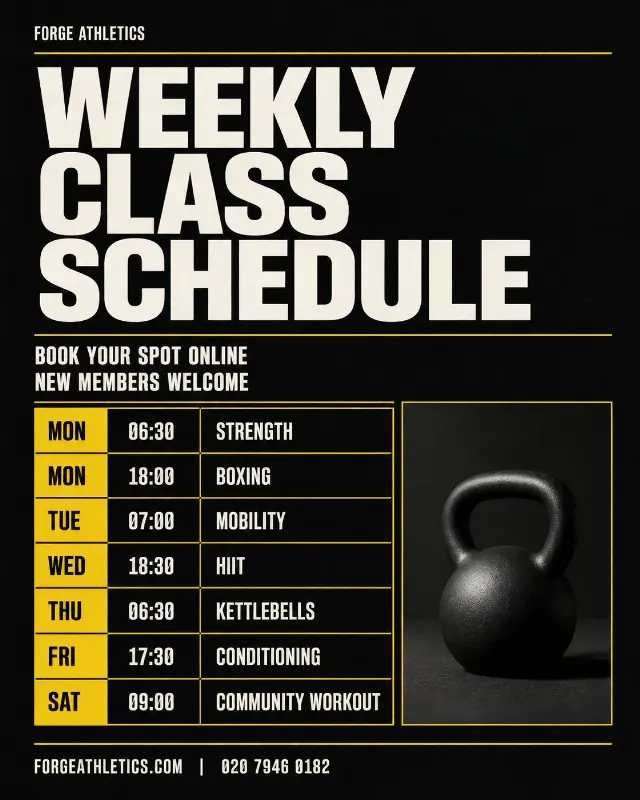Brutalist Gym Class Schedule Post