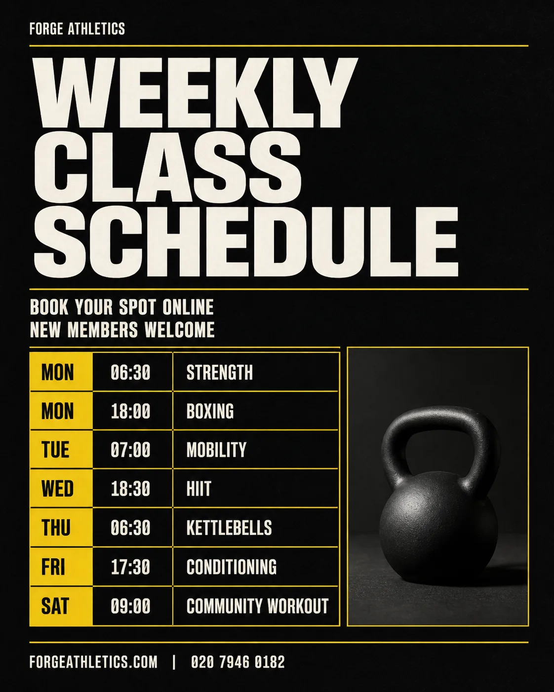 Brutalist Gym Class Schedule Post