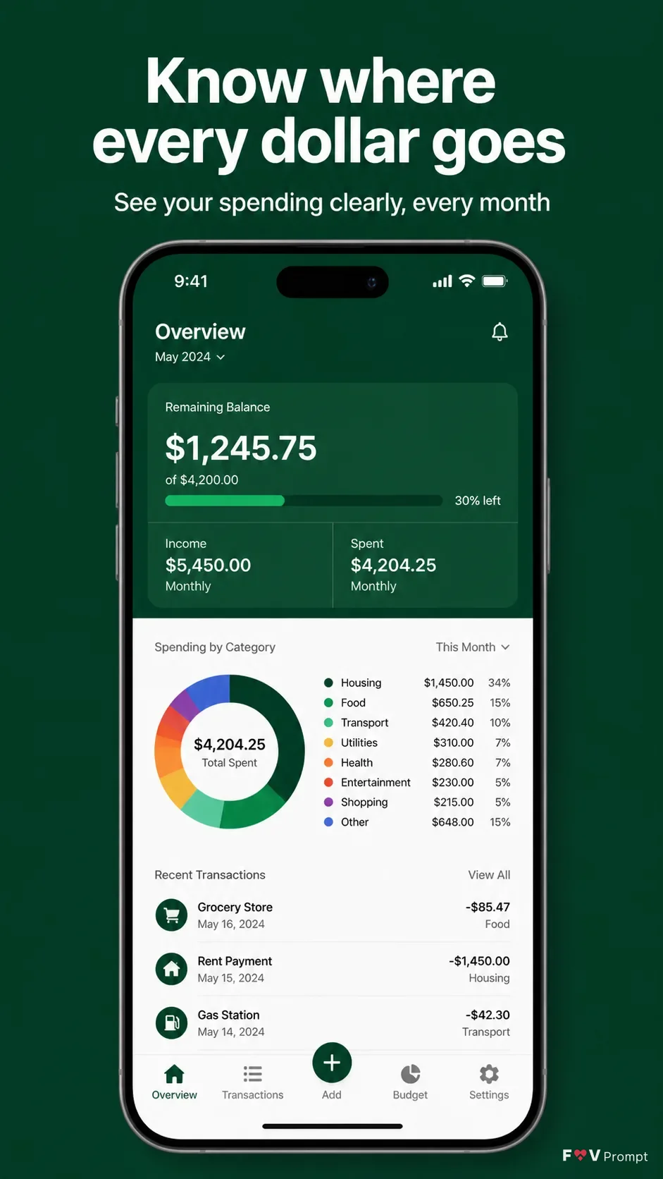Budgeting App Monthly Overview Screenshot