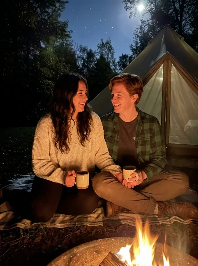 Campfire Tent Couple Night Photo