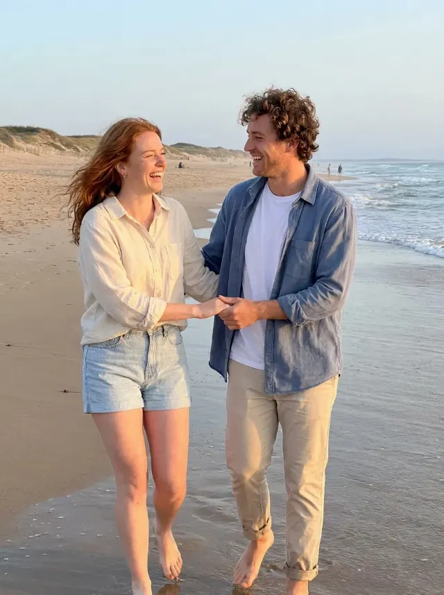 Candid Beach Couple Photo At Golden Hour