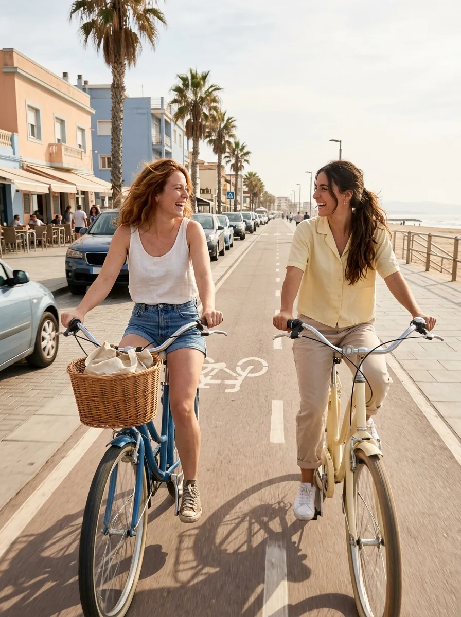 Candid Beach Town Couple Bike Photo