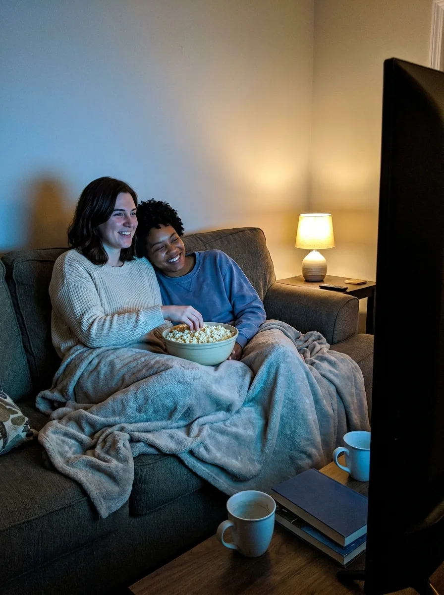 Candid Couch Movie Night Couple Photo