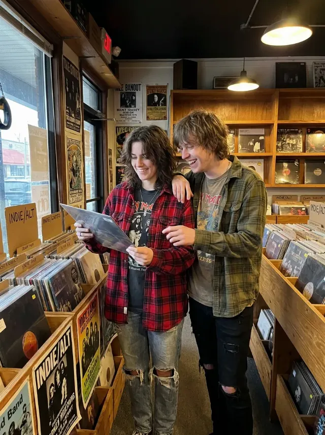 Candid Grunge Couple Record Store Photo