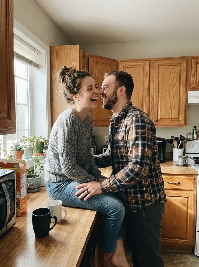 Candid Morning Kitchen Couple Photo