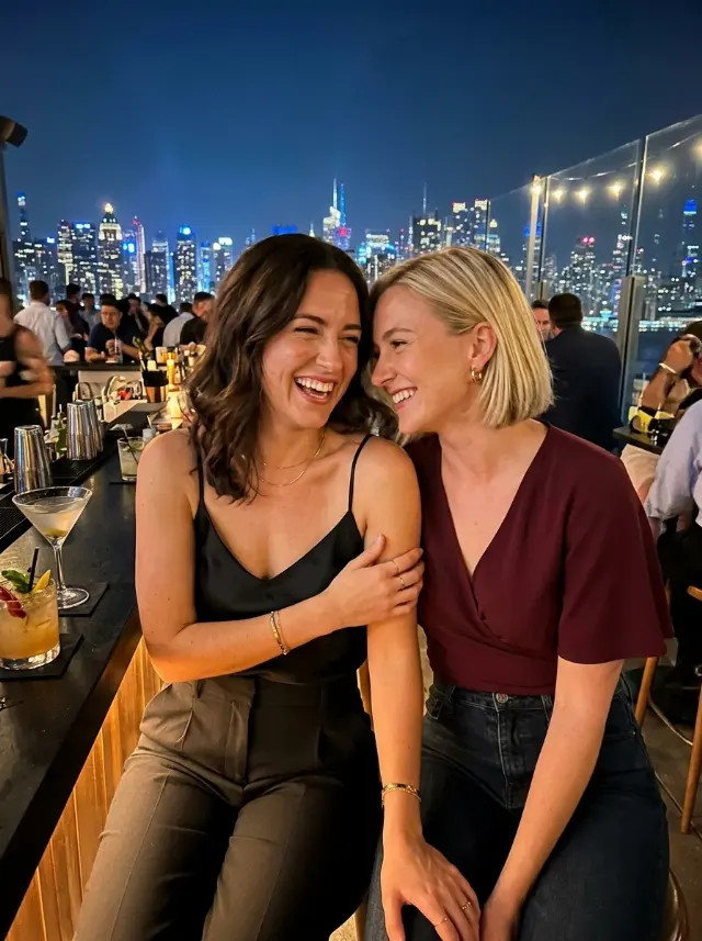 Candid Rooftop Bar Couple Photo