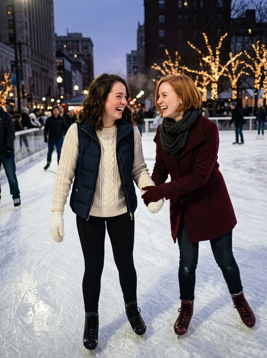 Candid Winter Ice Skating Couple Photo