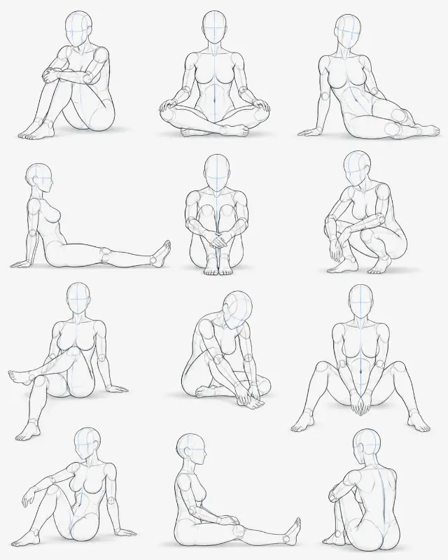 Casual Sitting Pose Reference Sheet