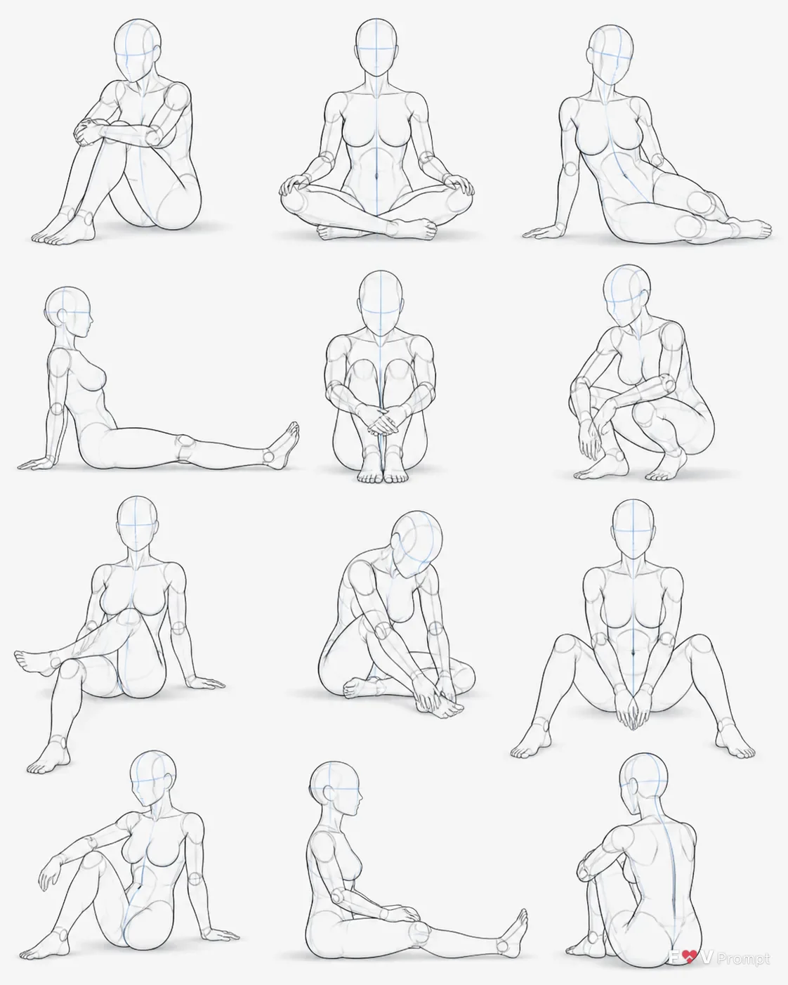 Casual Sitting Pose Reference Sheet