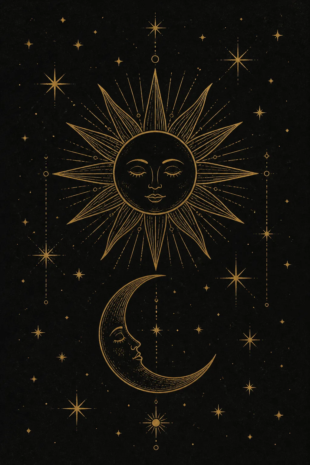 Celestial Gold Line Art Wall Print