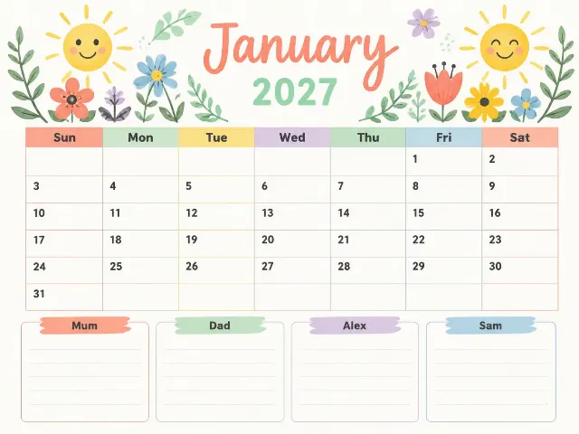 Cheerful 2027 Family Planner Calendar