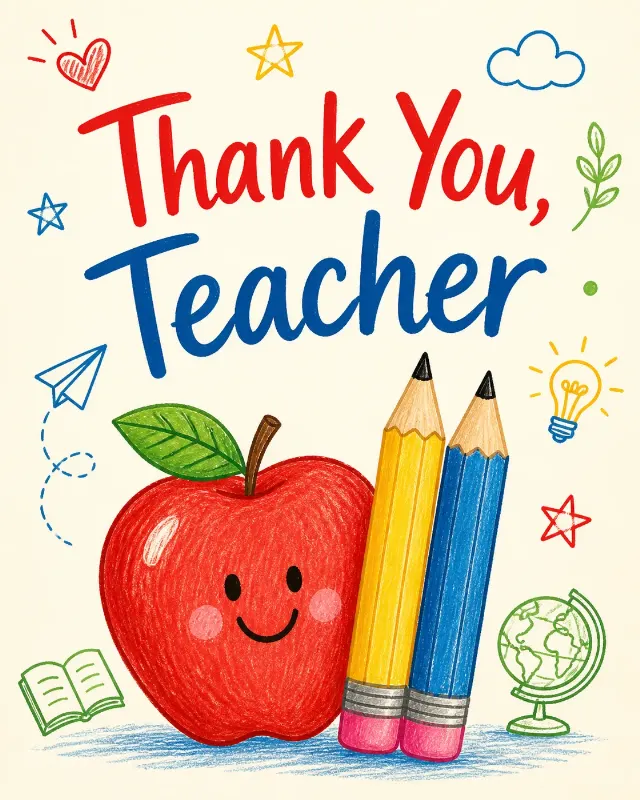 Cheerful Apple Teacher Thank You Card