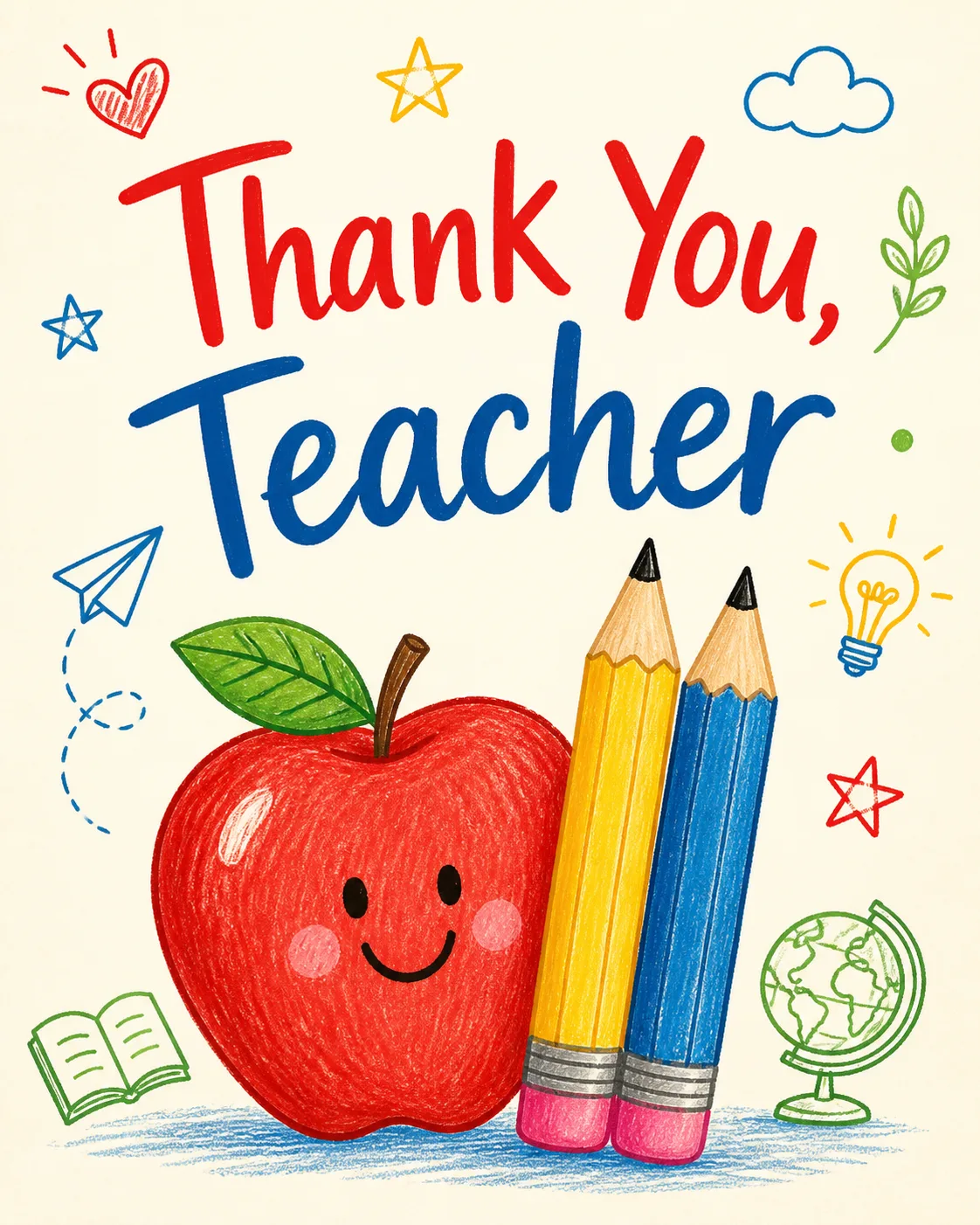 Cheerful Apple Teacher Thank You Card